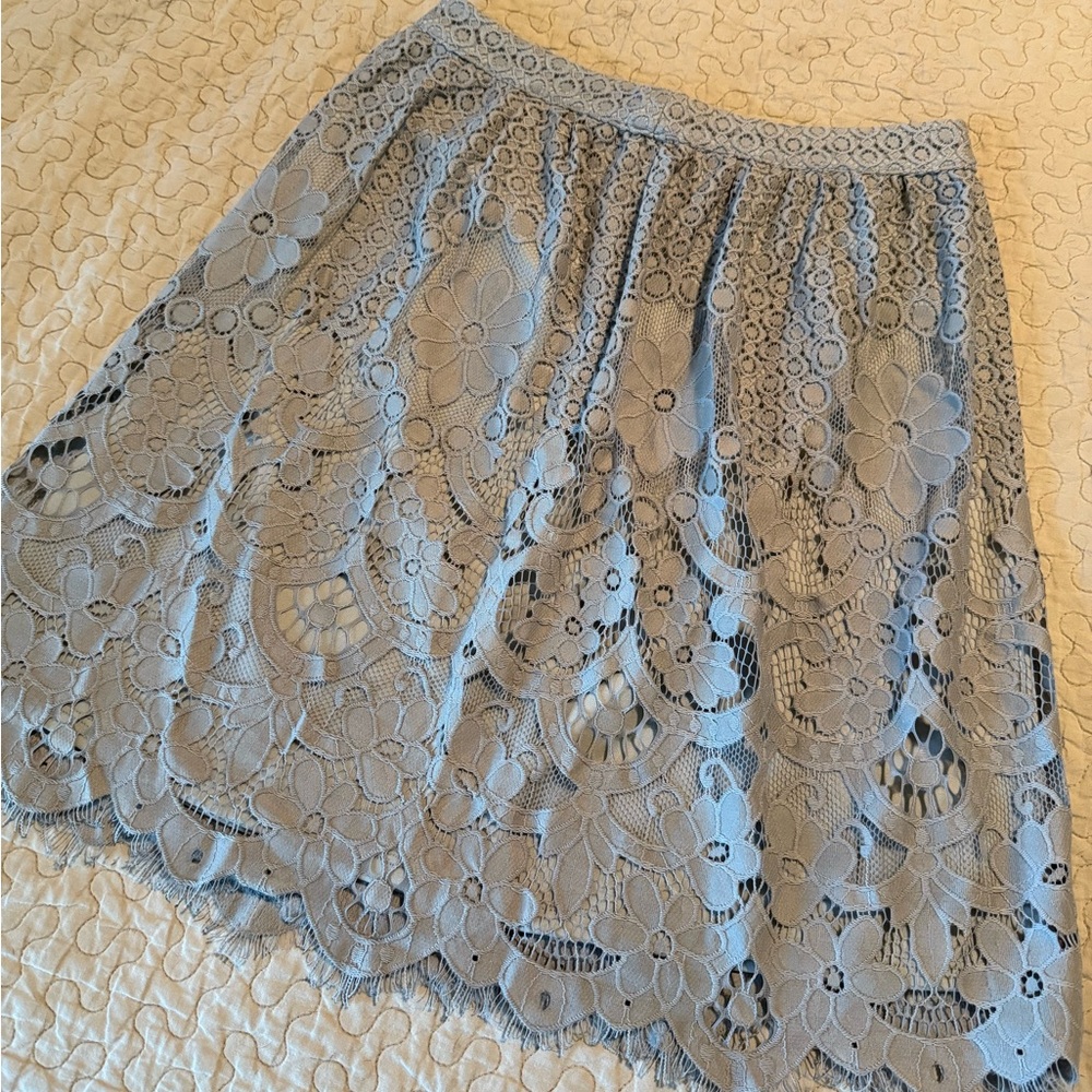 Light Gray, Floral Lace Midi Skirt